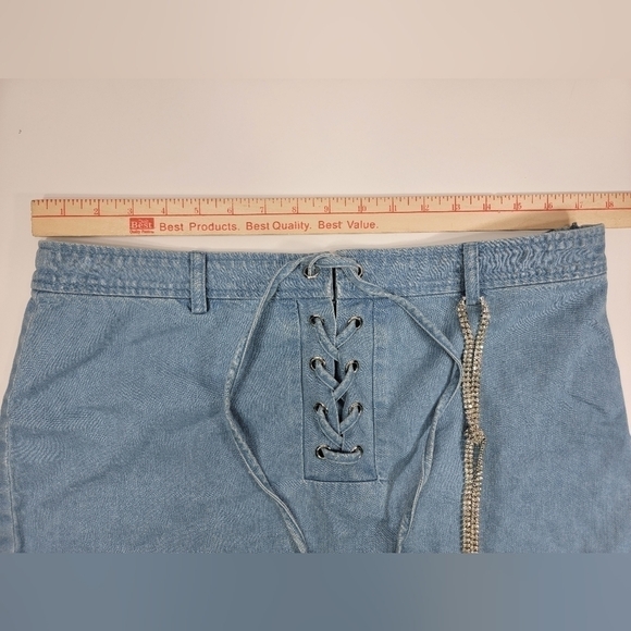 NWT HIDDEN CULT Denim Blue Jean Skirt Tie Front Light Wash NEW Women's Large - Picture 9 of 12